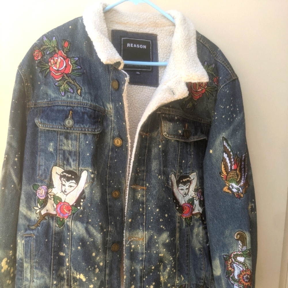 Men's Embroidered Denim Jacket 2XL